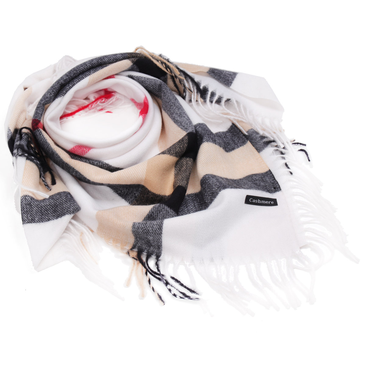 Chusta Damska Berry White W Kratę, Wiskoza, Frędzle