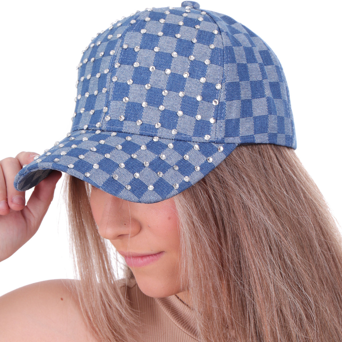 Czapka Z Daszkiem Damska Plaid Cap Niebieska