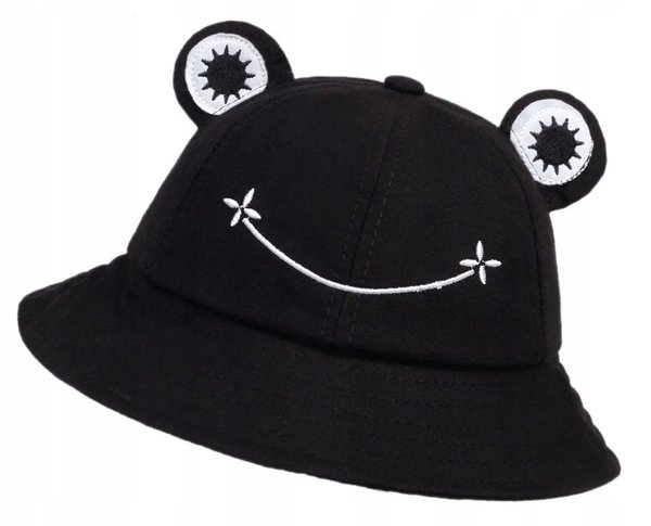 Kapelusz Rybacki Bucket Hat Żabka Czapka Żaba Czarny