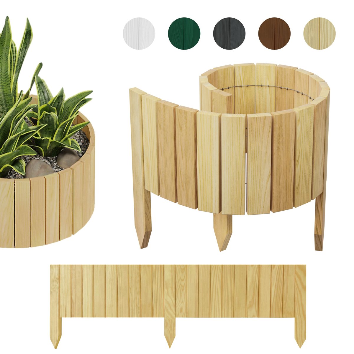 PŁOTEK OGRODOWY, palisada, obrzeże trawnikowe Rollborder 100 x 20 cm Naturalny