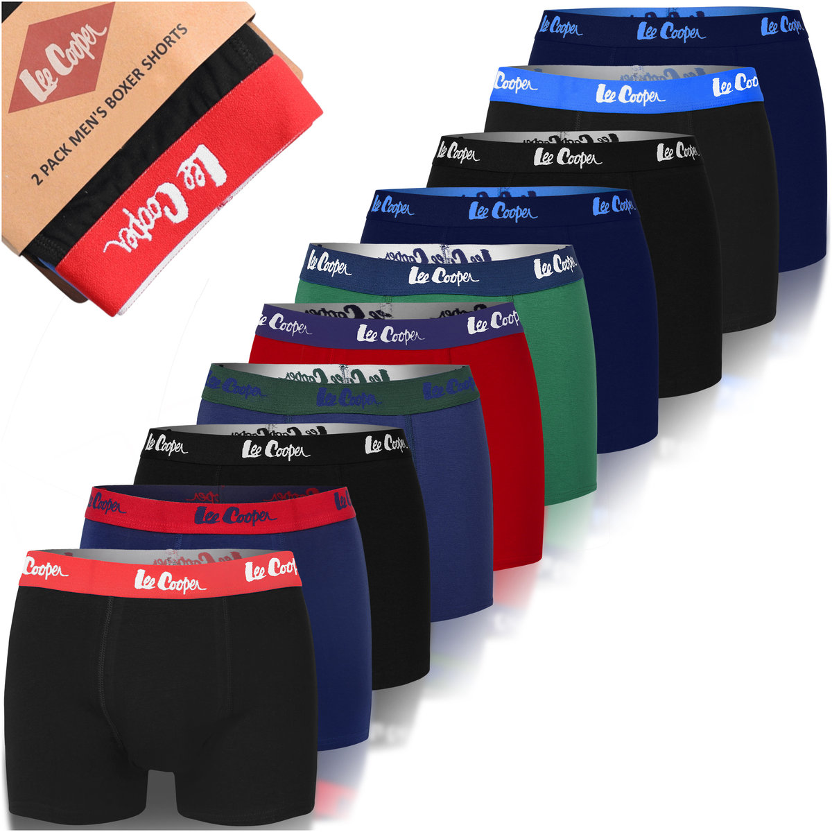 Lee Cooper Bokserki Męskie Bawełna Logo Kolorowe 10 sztuk BM11 Rozmiar XXL