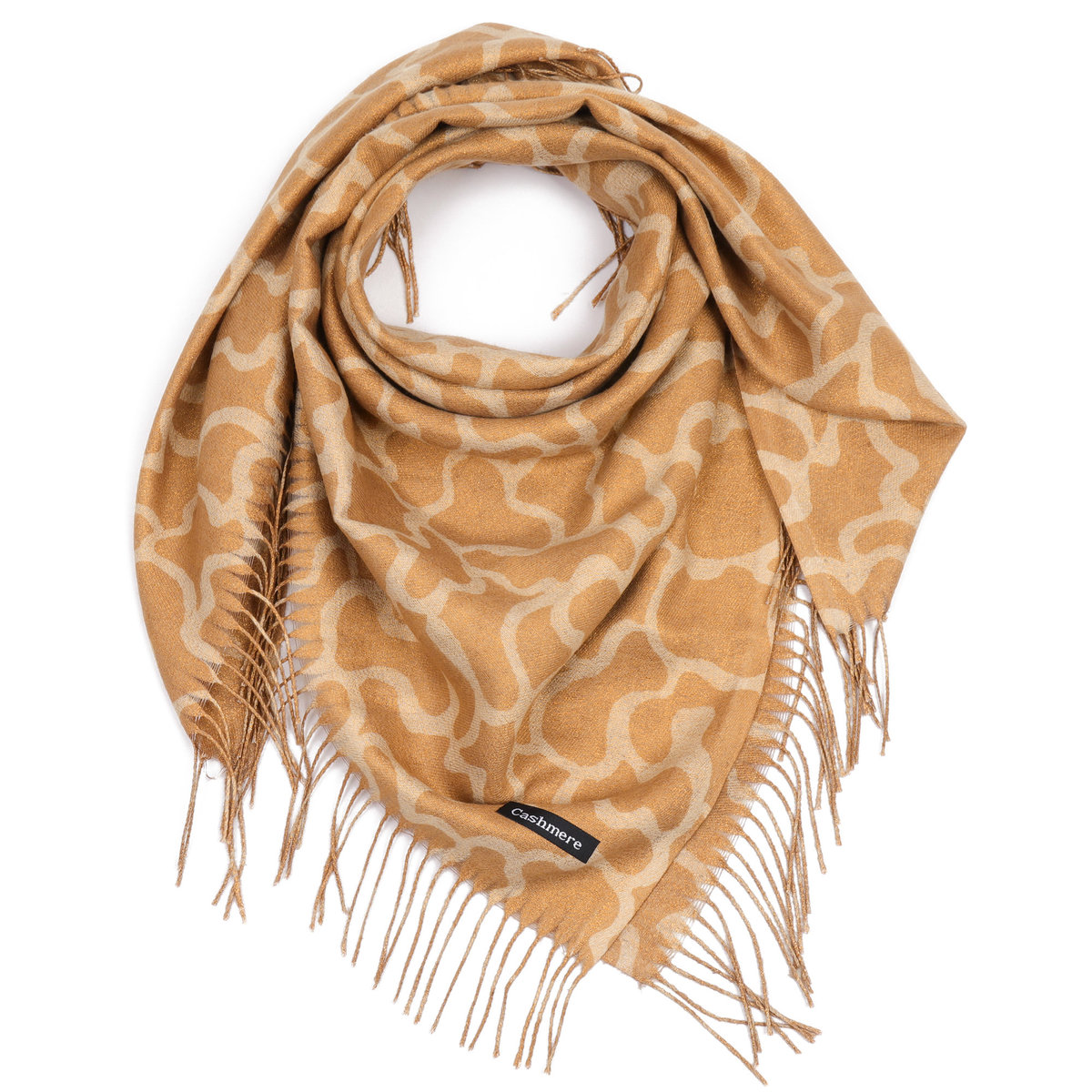 Chusta Damska Panterka Z Frędzlami Camel-Beż