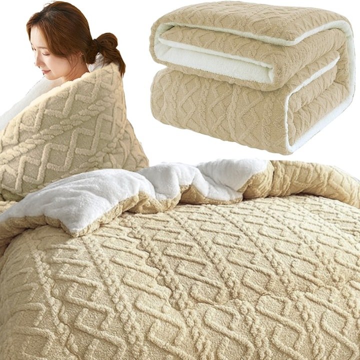 KOŁDRA CIEPŁA ZIMOWA PUSZYSTA 200X230 GRUBY KOC DWUSTRONNY BARANEK 5,2 KG KHAKI
