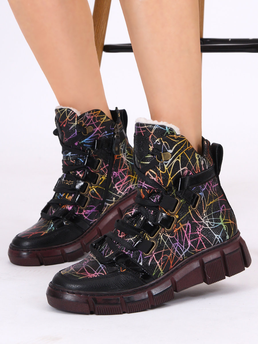 Maciejka Botki Damskie Skórzane Ocieplane Czarne-36