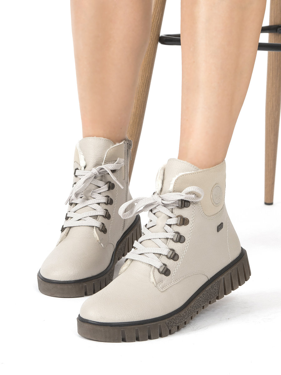 Rieker Botki Damskie Na Platformie Ocieplane Beige-39