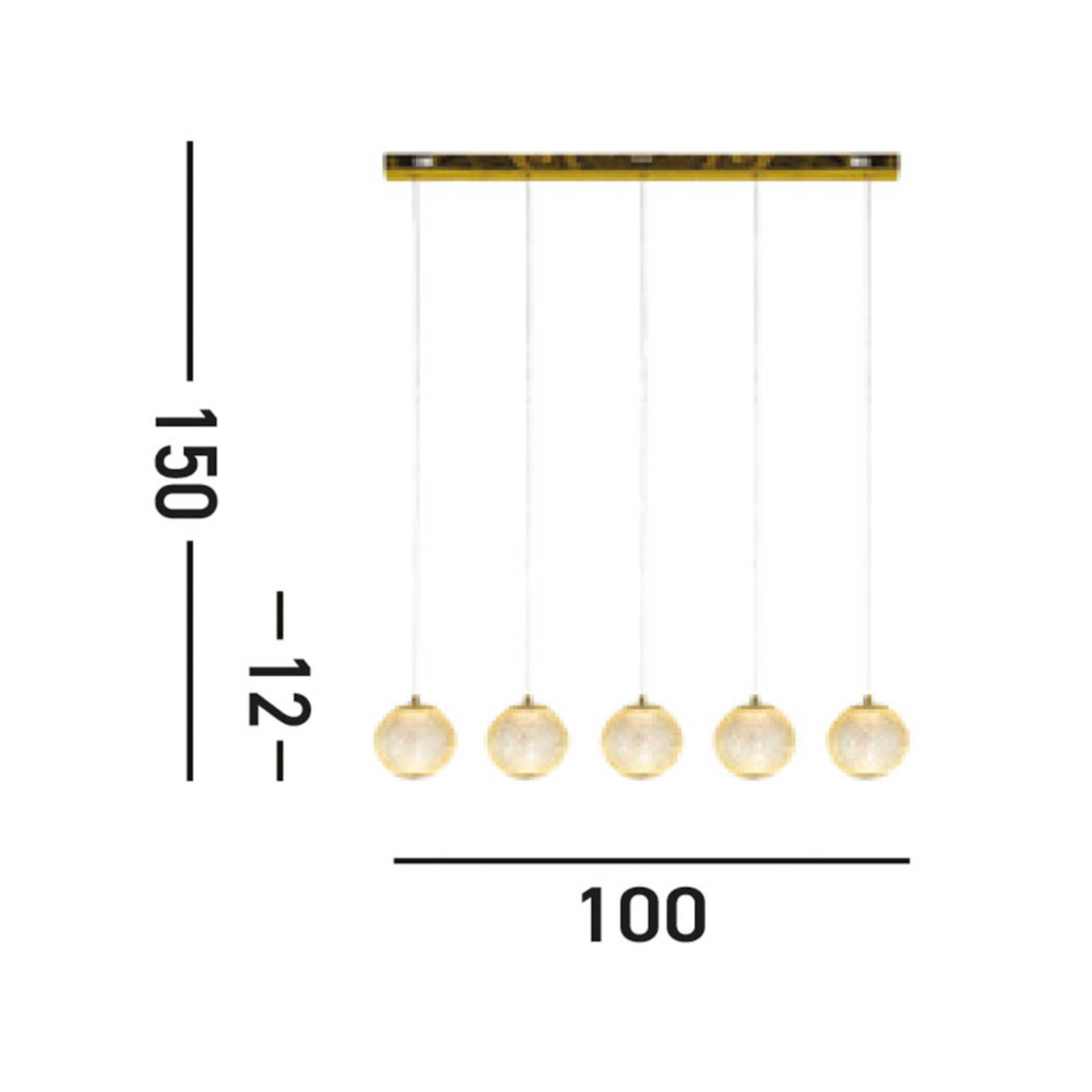 Searchlight Lampa wisząca LED Allure, 5-punktowa, długa, w kolorze mosiądzu, akrylowa