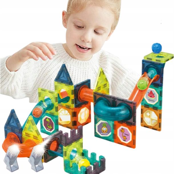Klocki Magnetyczne Dla Dziecka Konstrukcyjne 3d Edukacyjne Tor Kulkowy 42el