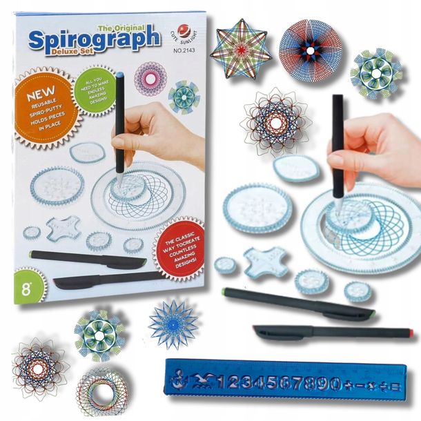 SPIROGRAF zestaw geometryczny do rysowania wzorów Z 3 DŁUGOPISAMI + LINIJKA