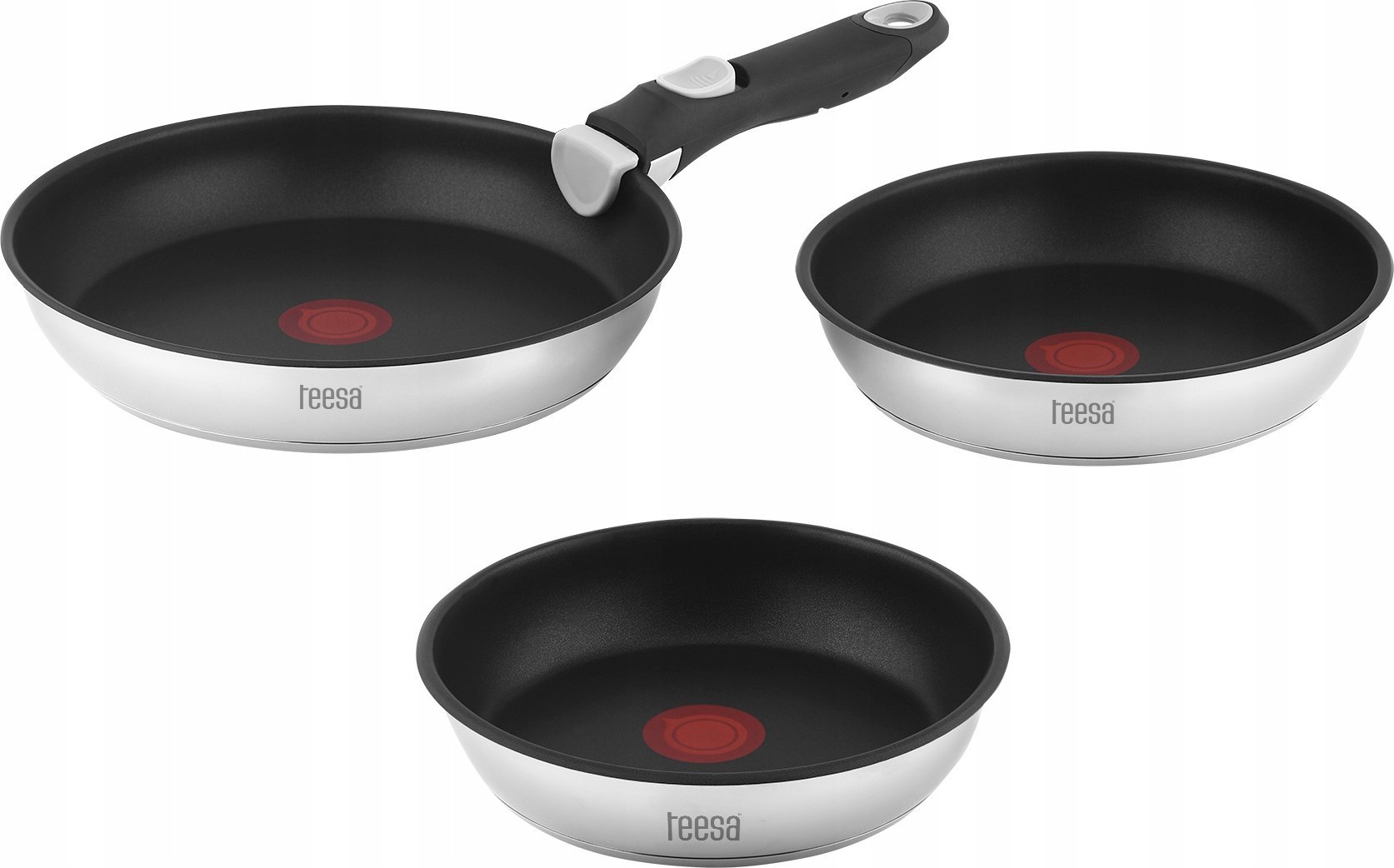 Patelnia Teesa Zestaw patelni z odłączaną rączką 22cm , 24cm 28 cm TEESA FRYING PANS SINGLE HAND