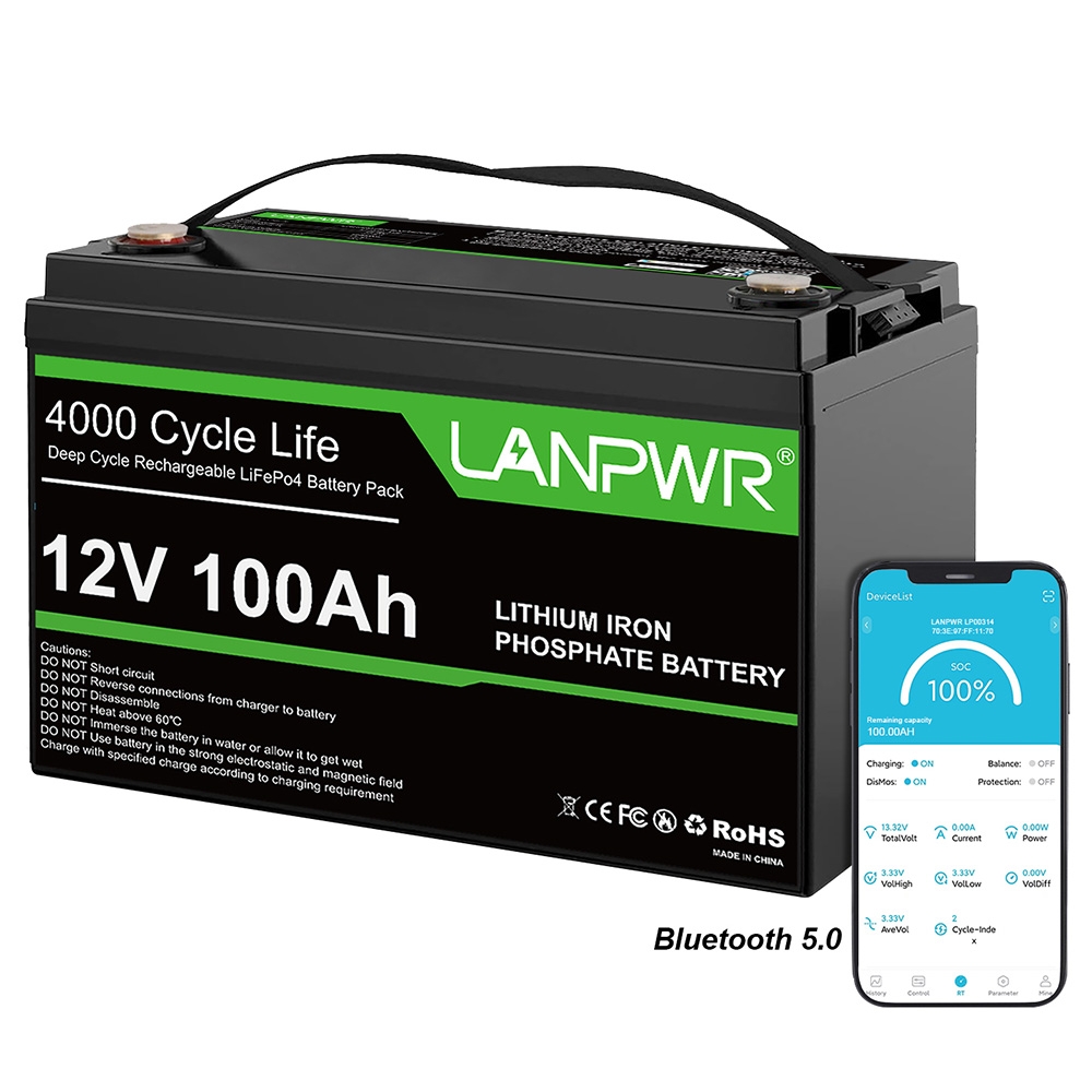 LANPWR 12V 100Ah LiFePO4 Battery Pack 1280Wh Energy with 4000 Deep Cycles