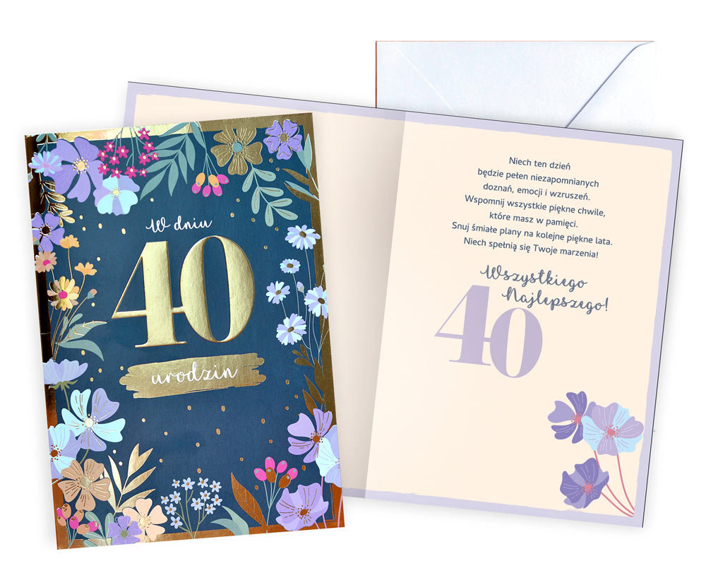 Karnet PR-554 Urodziny 40, cyfry, damskie