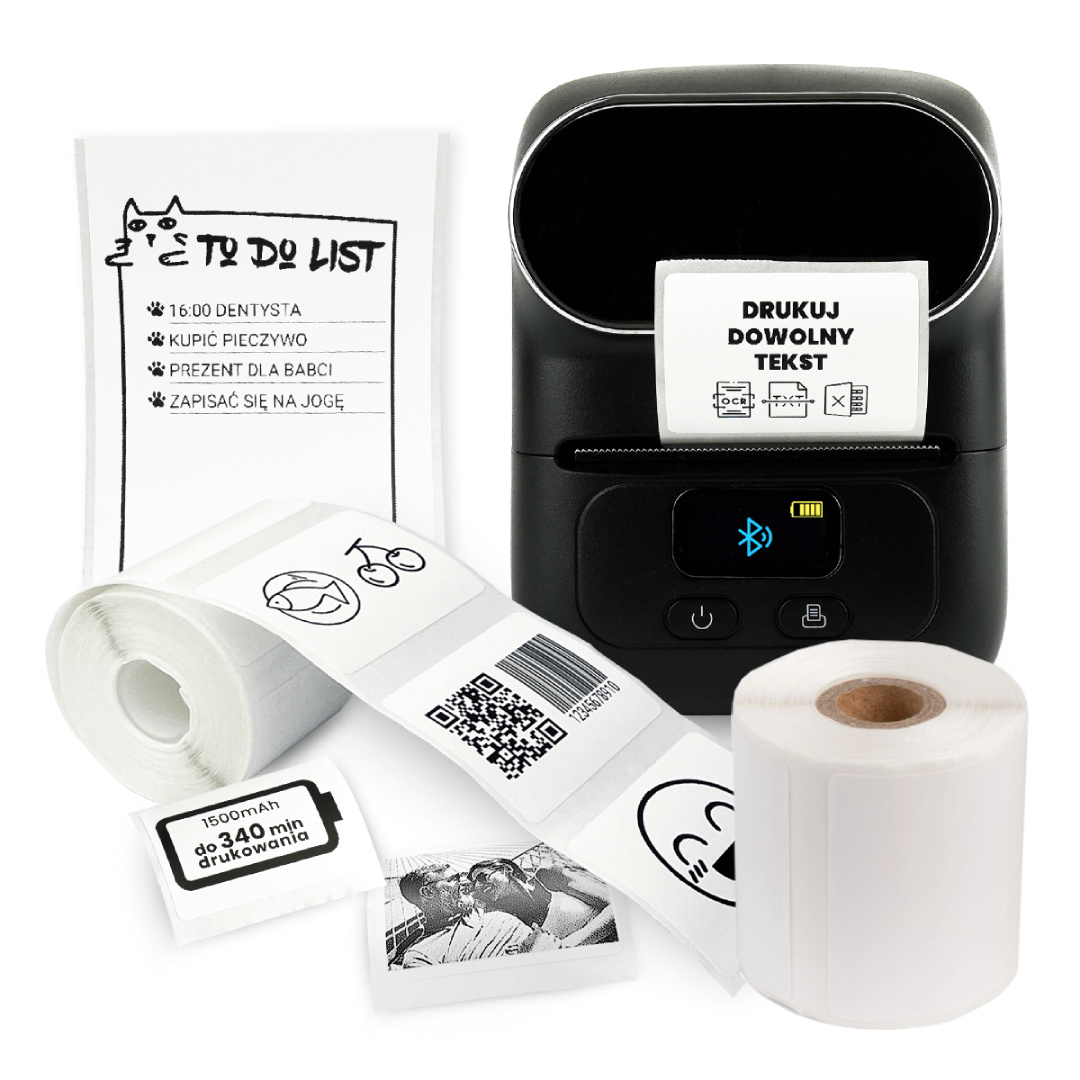 Mini drukarka etykiet Phomemo M110 czarna 203dpi / do 50mm / BT / w zestawie z etykietami WP5030 KUP u oficjalnego dystrybutora - ZADZWOŃ 730 811 399