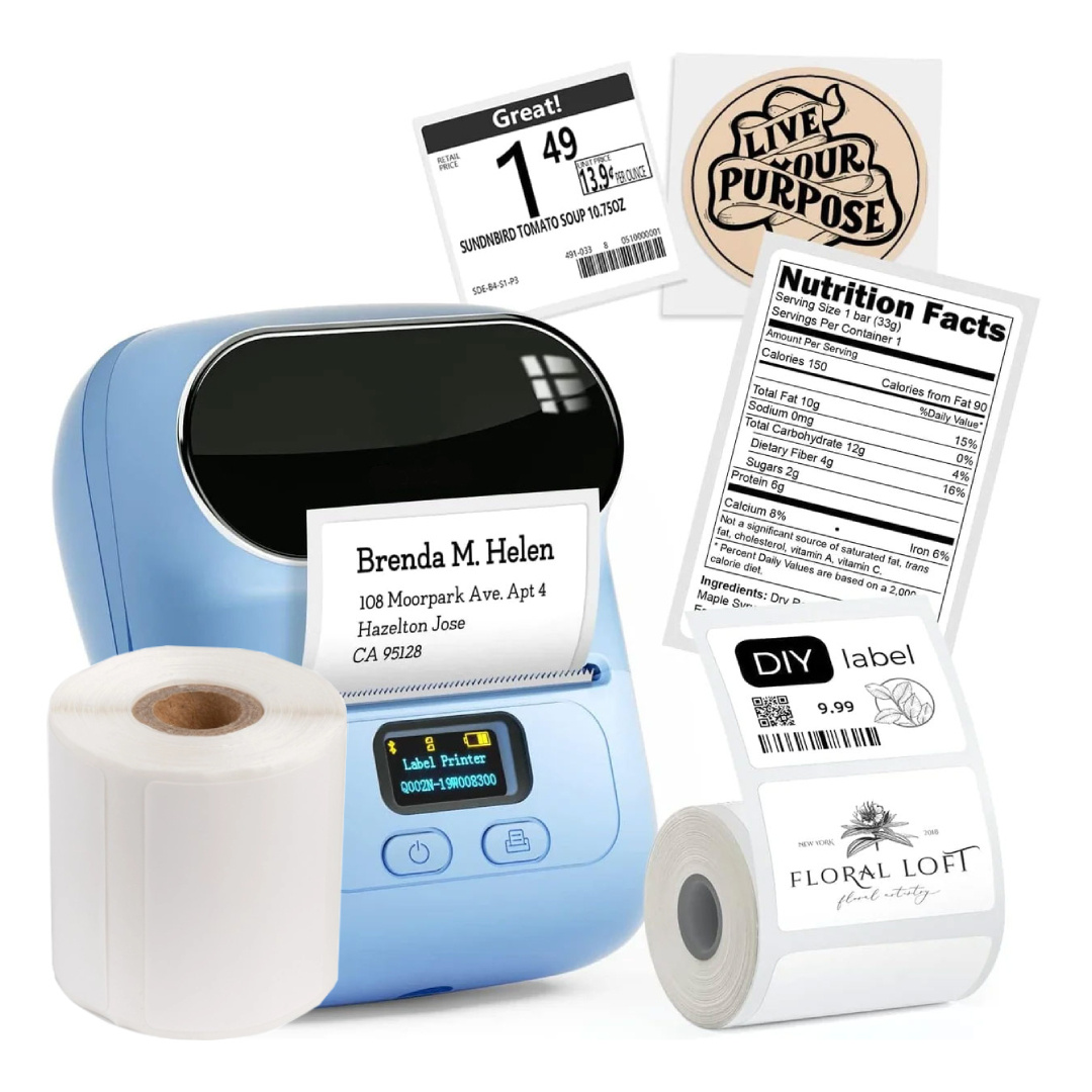 Mini drukarka etykiet Phomemo M110 niebieska 203dpi / do 50mm / BT / w zestawie z etykietami WP5030 KUP u oficjalnego dystrybutora - ZADZWOŃ 730 811 399