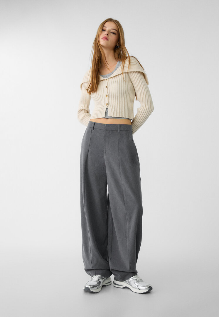 Stradivarius Eleganckie spodnie baggy z przeszyciem Ciemnoszary 42