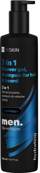 HISKIN Men 3w1 żel pod prysznic, szampon do włosów i brody Nawilżający 500ml