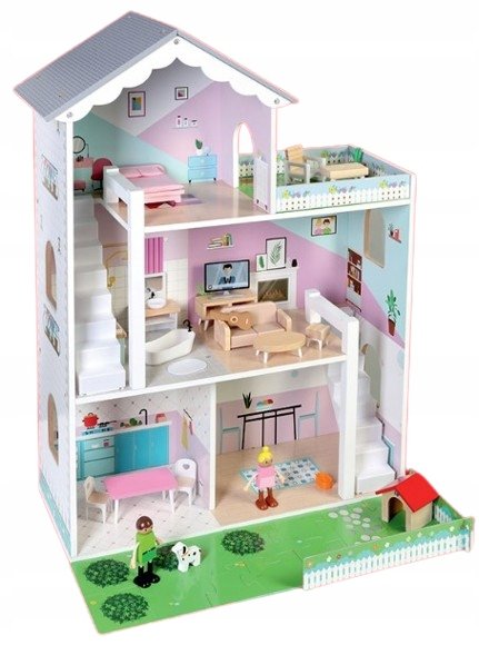 ELEFUN Domek dla lalek z akcesoriami 80 x 60 x 26 cm 42 elementy
