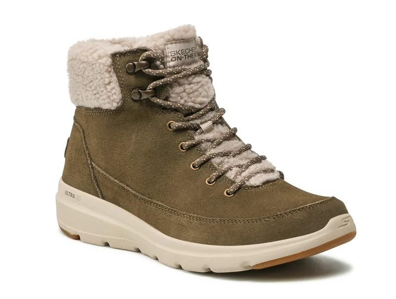 Skechers Damskie Zimowe Botki Glacial Ultra Woodlands Oliwkowe 36,5 EU