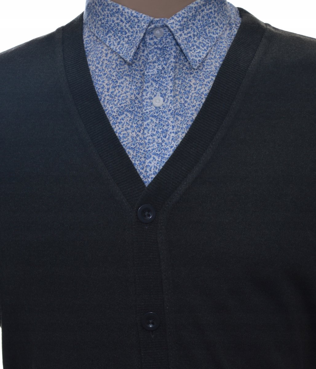 Sweter męski rozpinany kardigan na guziki w szpic wełniany z wełny XL szary