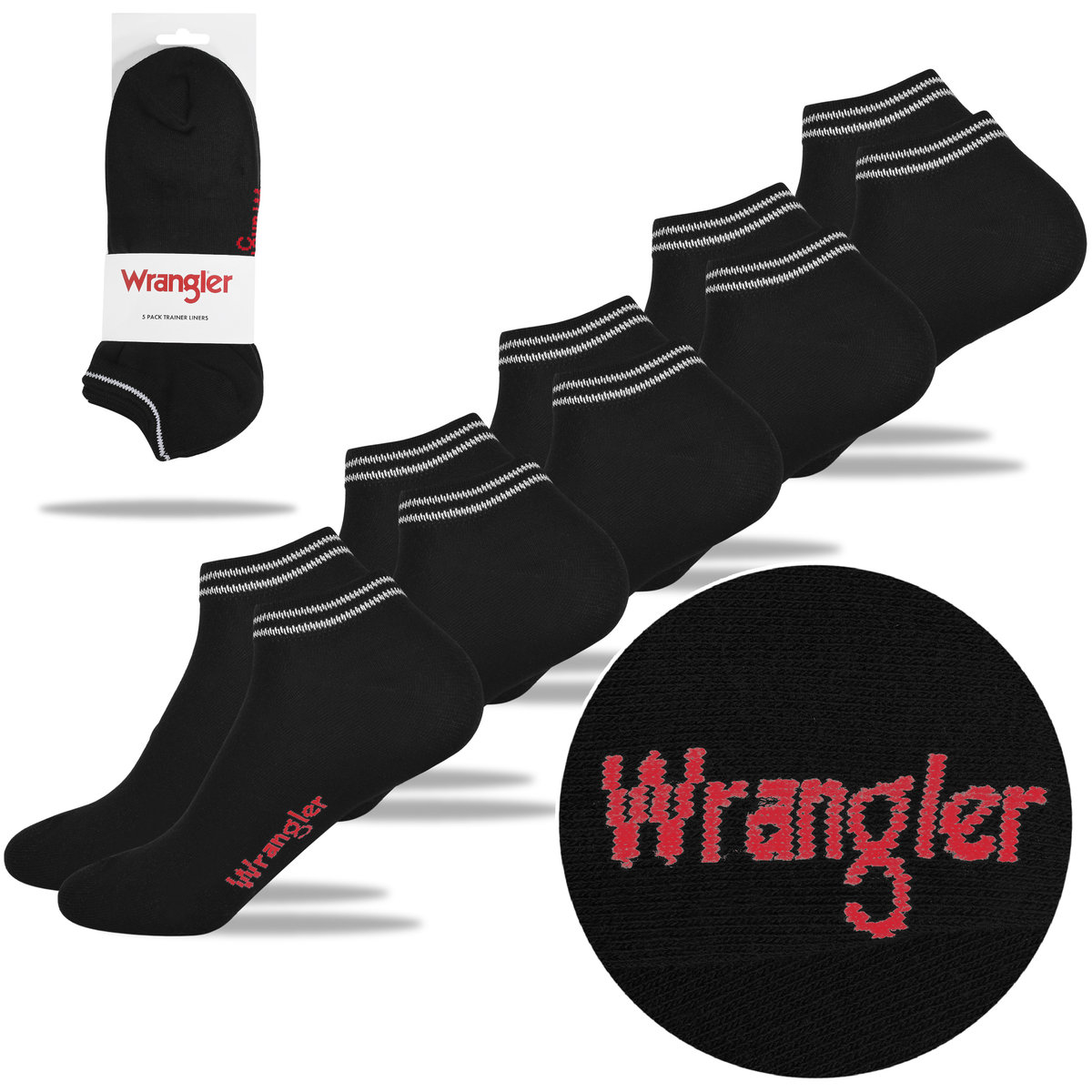 Wrangler Skarpety Męskie Stopki Czarne Bawełniane 5 par Rozmiar 43/46