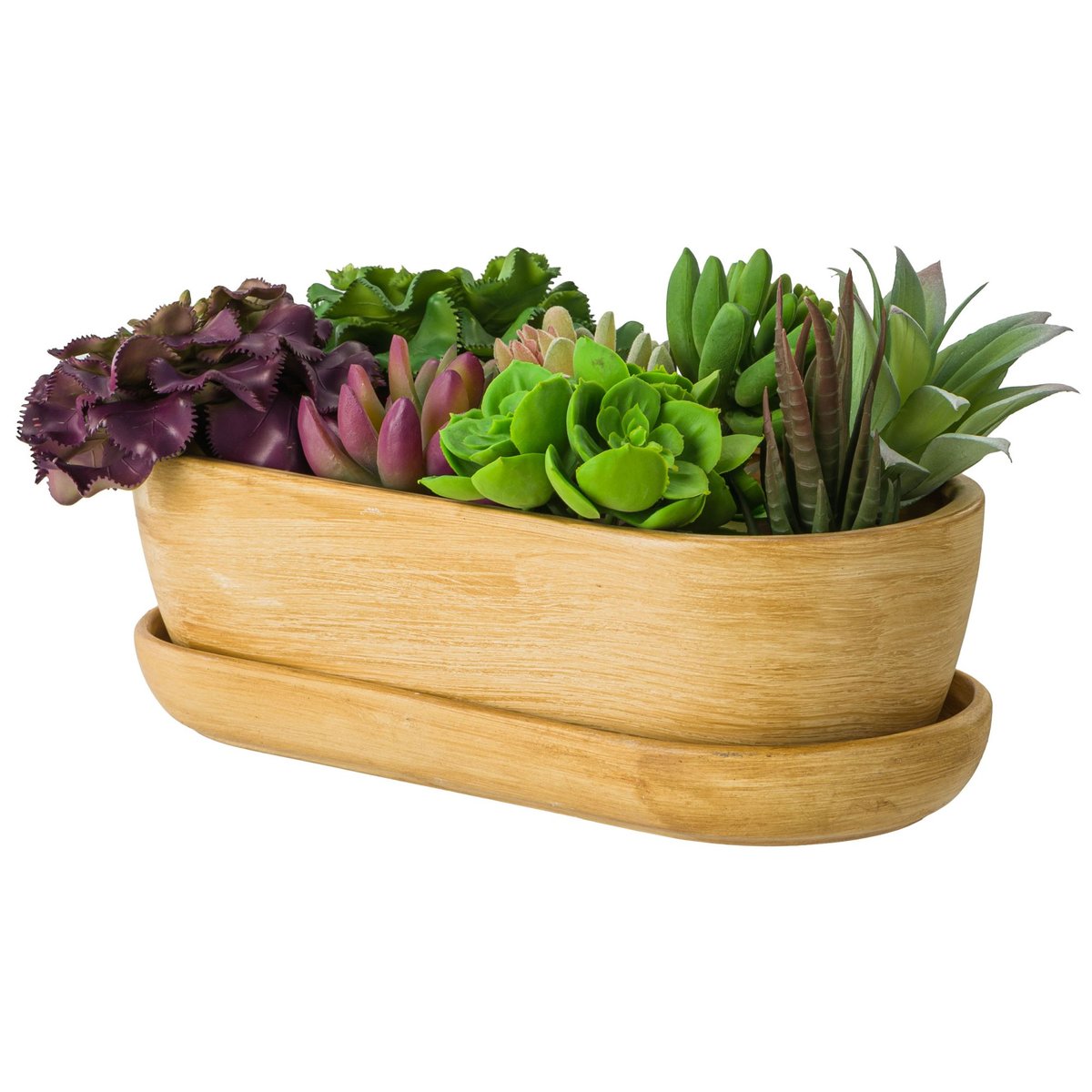 Kaktusiarka doniczka Ceramiczna jasny brąz owalna mat 29cm z podstawką