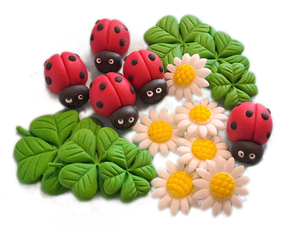 Zestaw na tort Biedronki 5szt + koniczyna +kwiaty