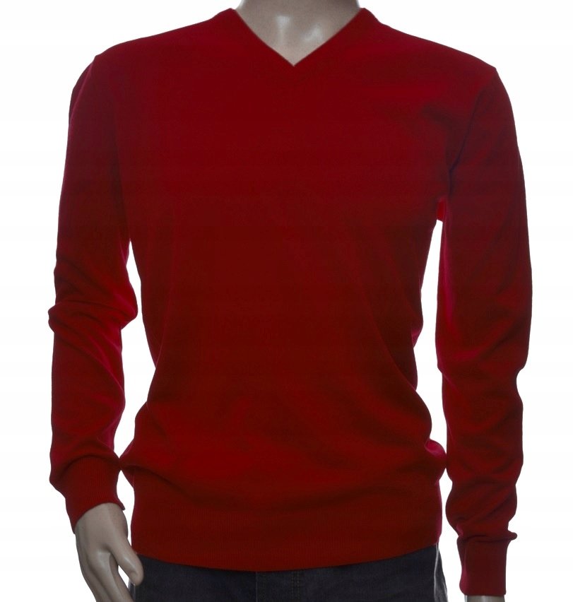 Sweter męski z kaszmiru i wełny merynosów w szpic serek XL 240 czerwony