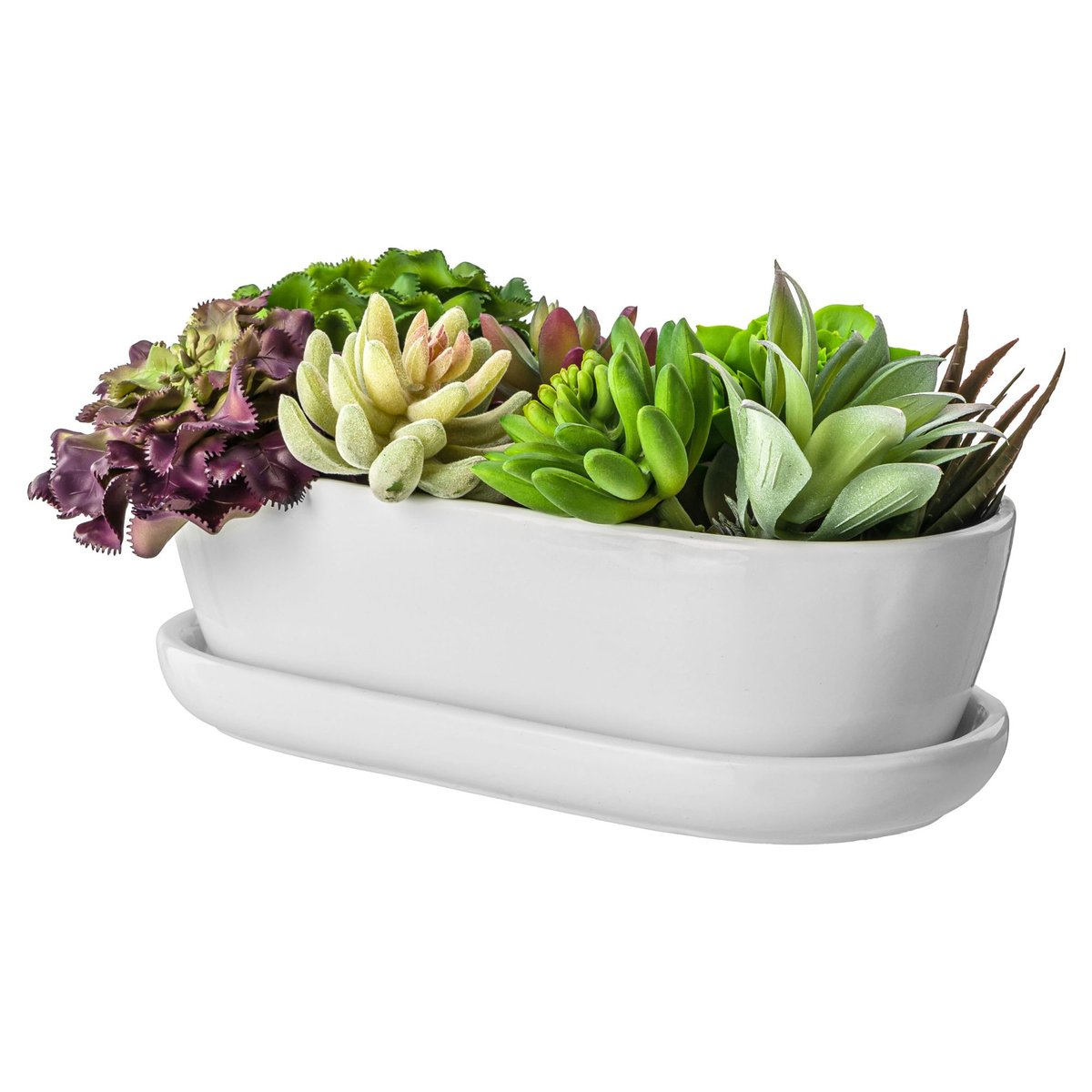 Kaktusiarka doniczka Ceramiczna biała owalna połysk 29cm z podstawką