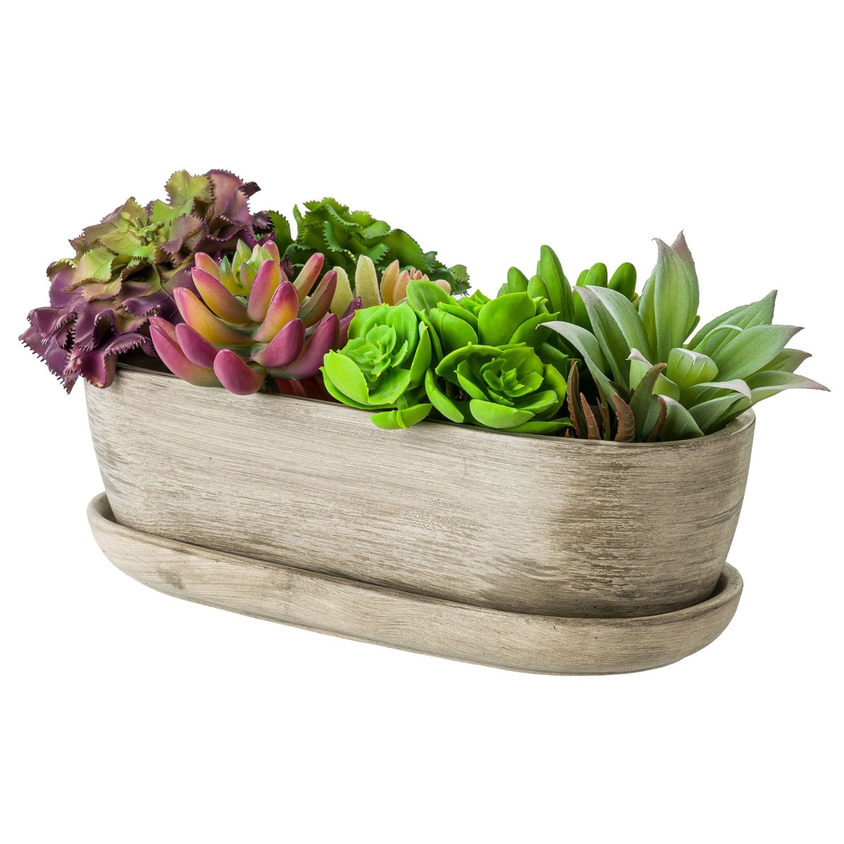 Kaktusiarka doniczka Ceramiczna beton mat 29cm owalna z podstawką sukulenty