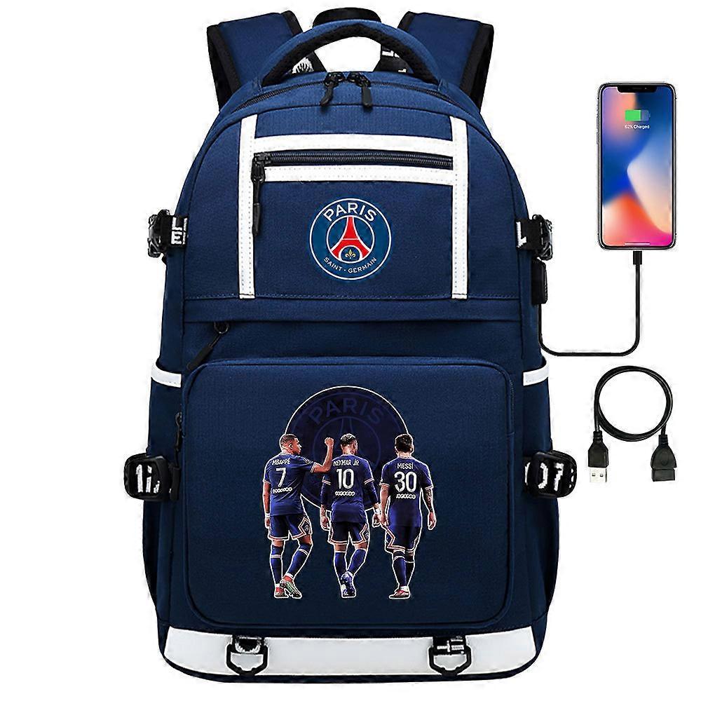 PARIS FC Neymar Messi Mbappe Piłka nożna Gwiazda Wzór Plecak Młodzieżowy Uczeń Tornister Torba Komputerowa Torba podróżna niebieska