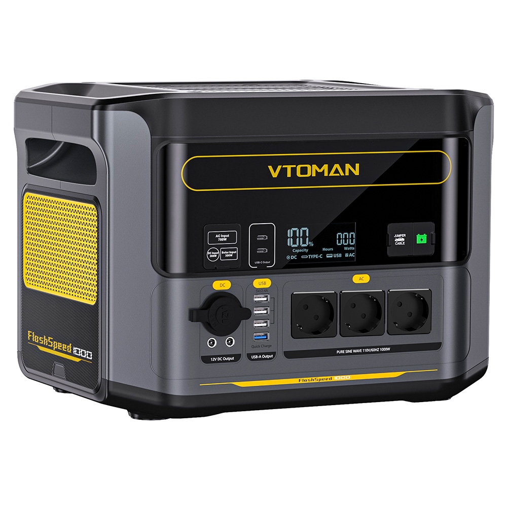 VTOMAN Flashspeed 1000 Portable Power Station 1000W 2000W Peak 828Wh LiFePO4 Battery with AC/USB/DC Output Ports