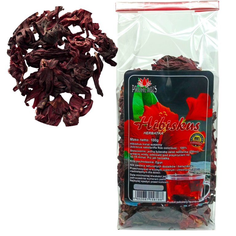 Hibiskus suszony kwiat herbata napar 100g WYSOKA JAKOŚĆ wartości odżywcze