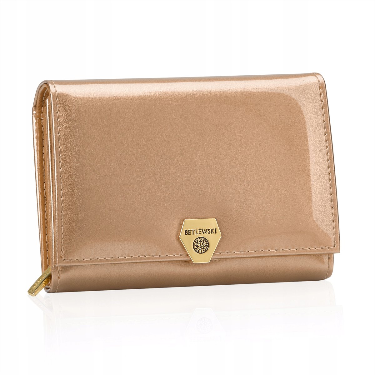 BETLEWSKI portfel damski skórzany na prezent lakierowany ochrona kart RFID