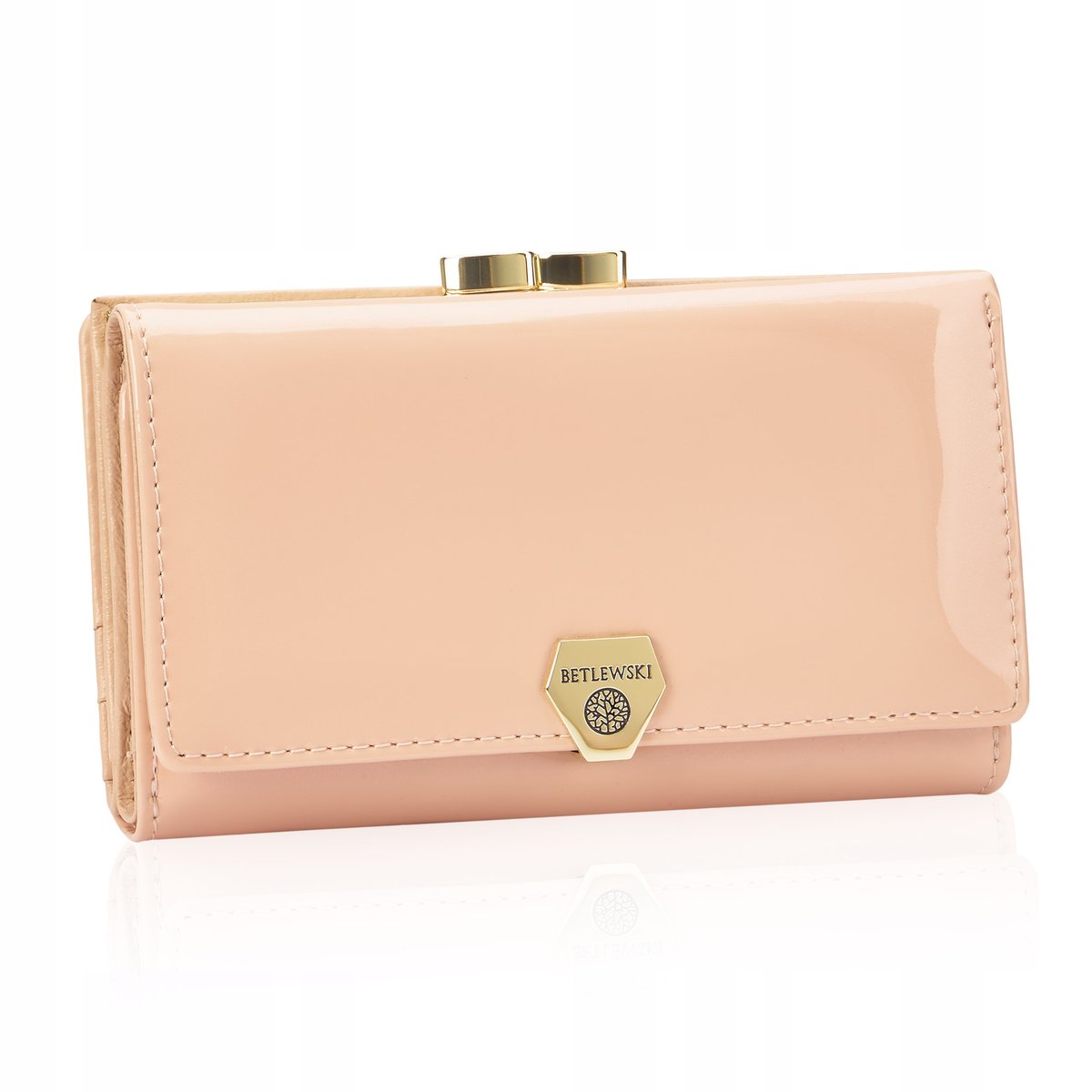Betlewski Portfel damski modny skórzany błyszczący karty gładki miękki