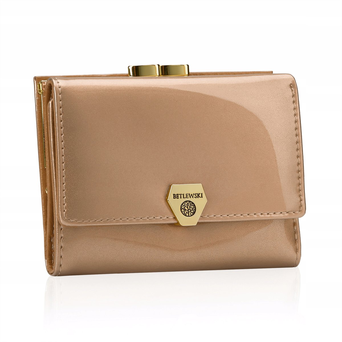 Betlewski portfel damski skórzany na prezent lakierowany stylowy karty RFID