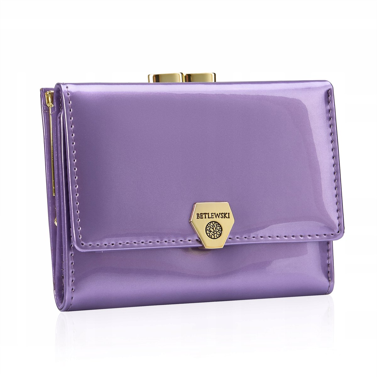 Betlewski portfel damski skórzany na prezent lakierowany gładki karty RFID