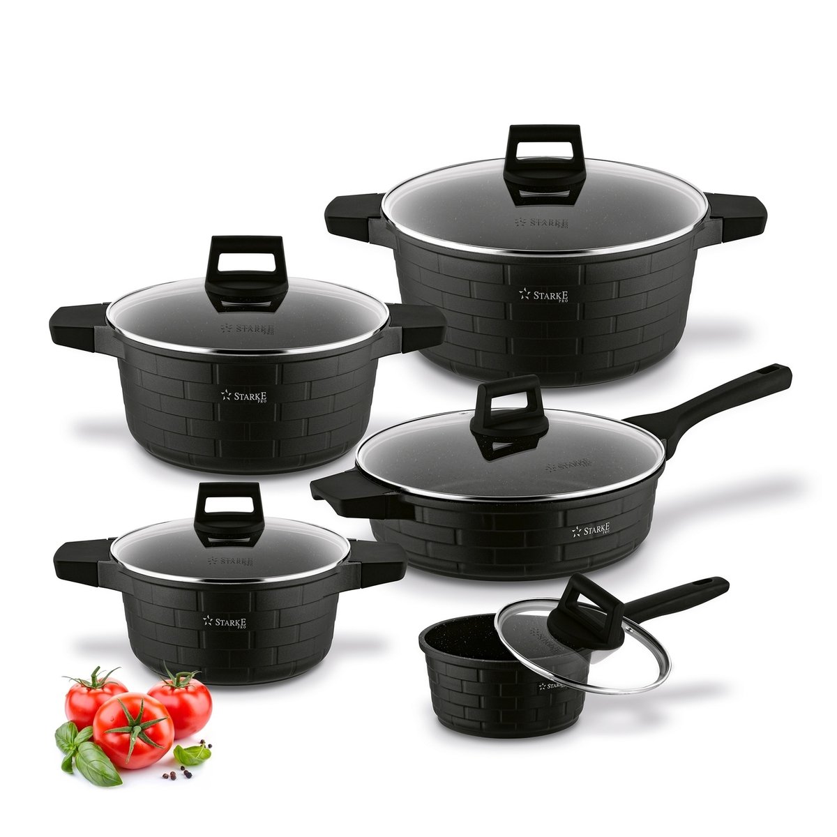 ZESTAW GARNKÓW INDUKCJA garnki MARMURKOWE RONDEL PATELNIA 10el Brick Marble Starke Pro