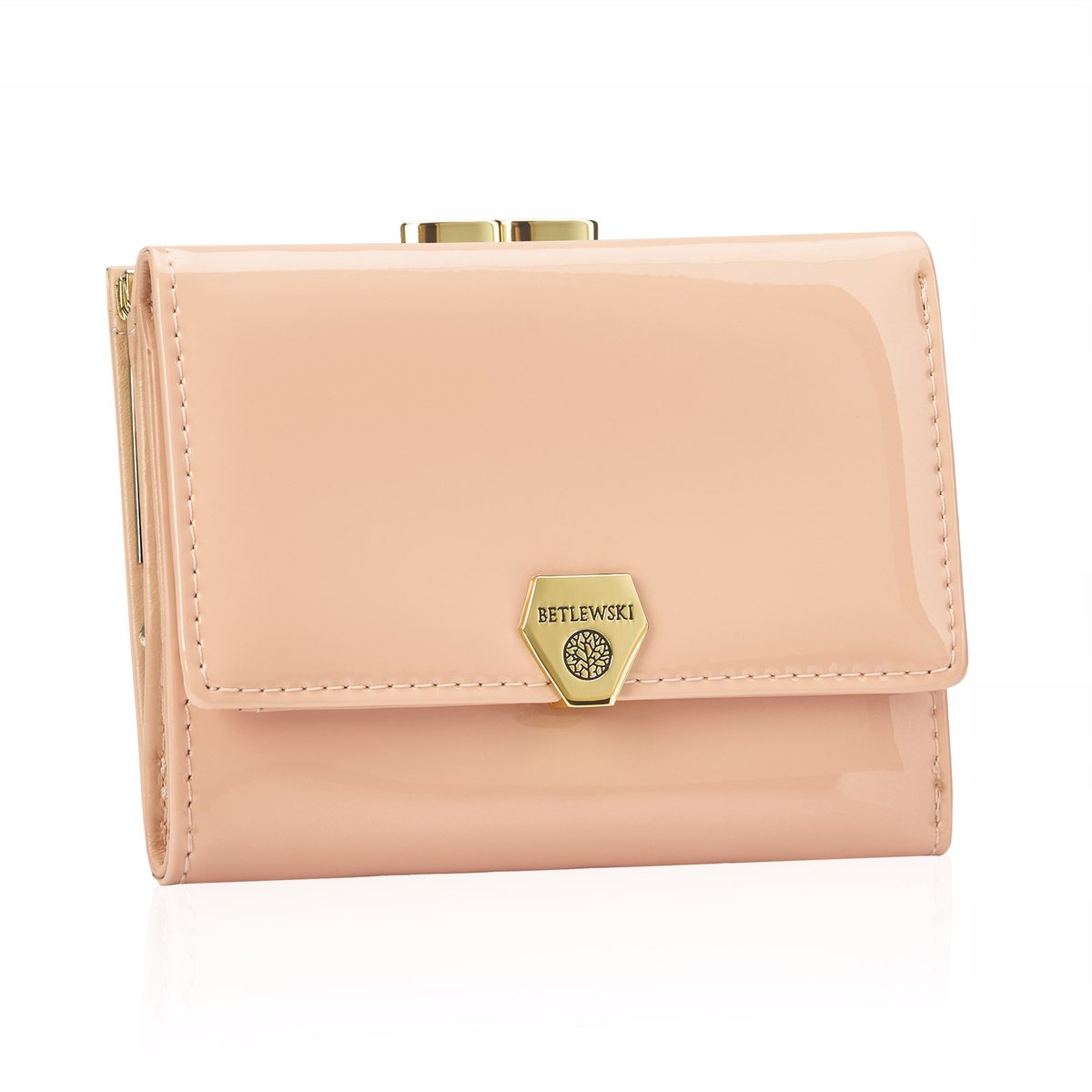Betlewski portfel damski skórzany na prezent lakierowany stylowy karty RFID