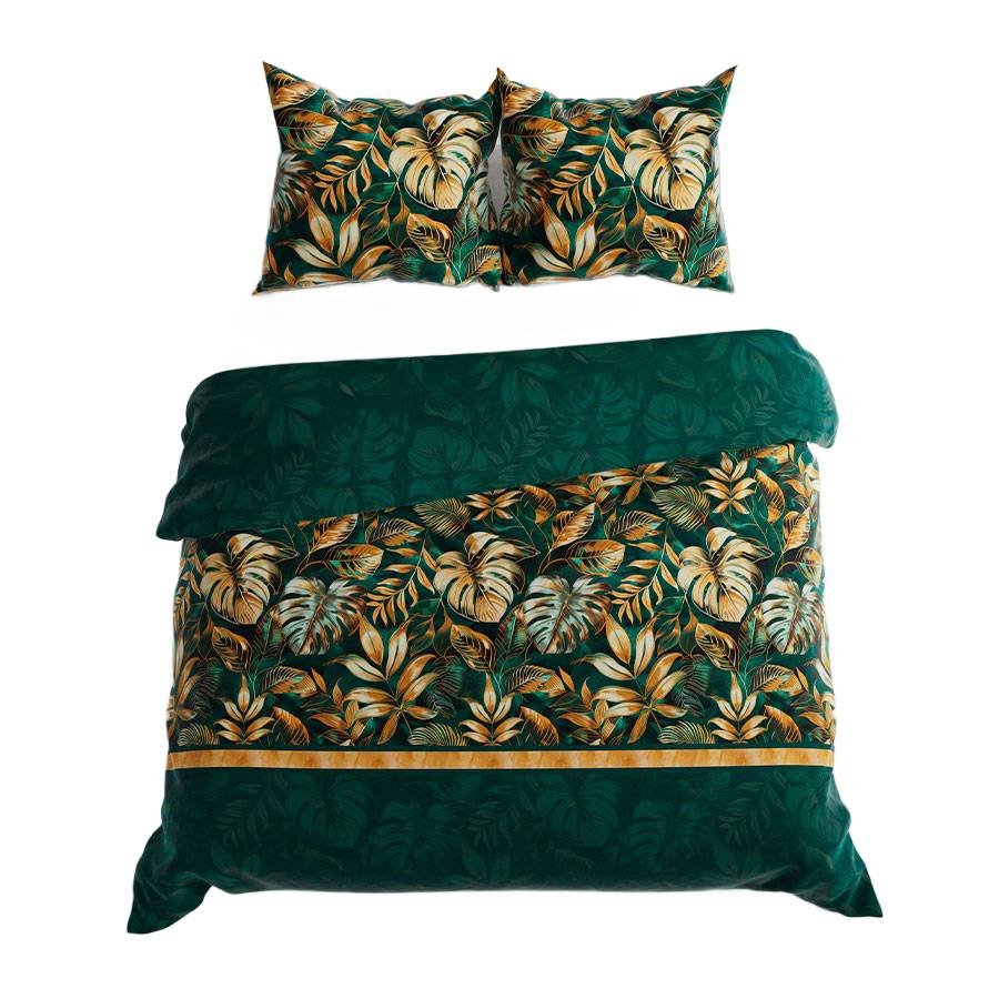 Pościel satynowa 200x220 Selva złote liście