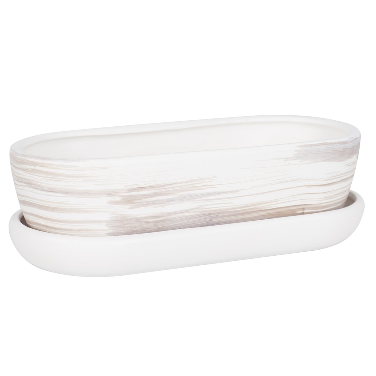 Kaktusiarka doniczka Ceramiczna jasny beton owalna mat 29cm z podstawką