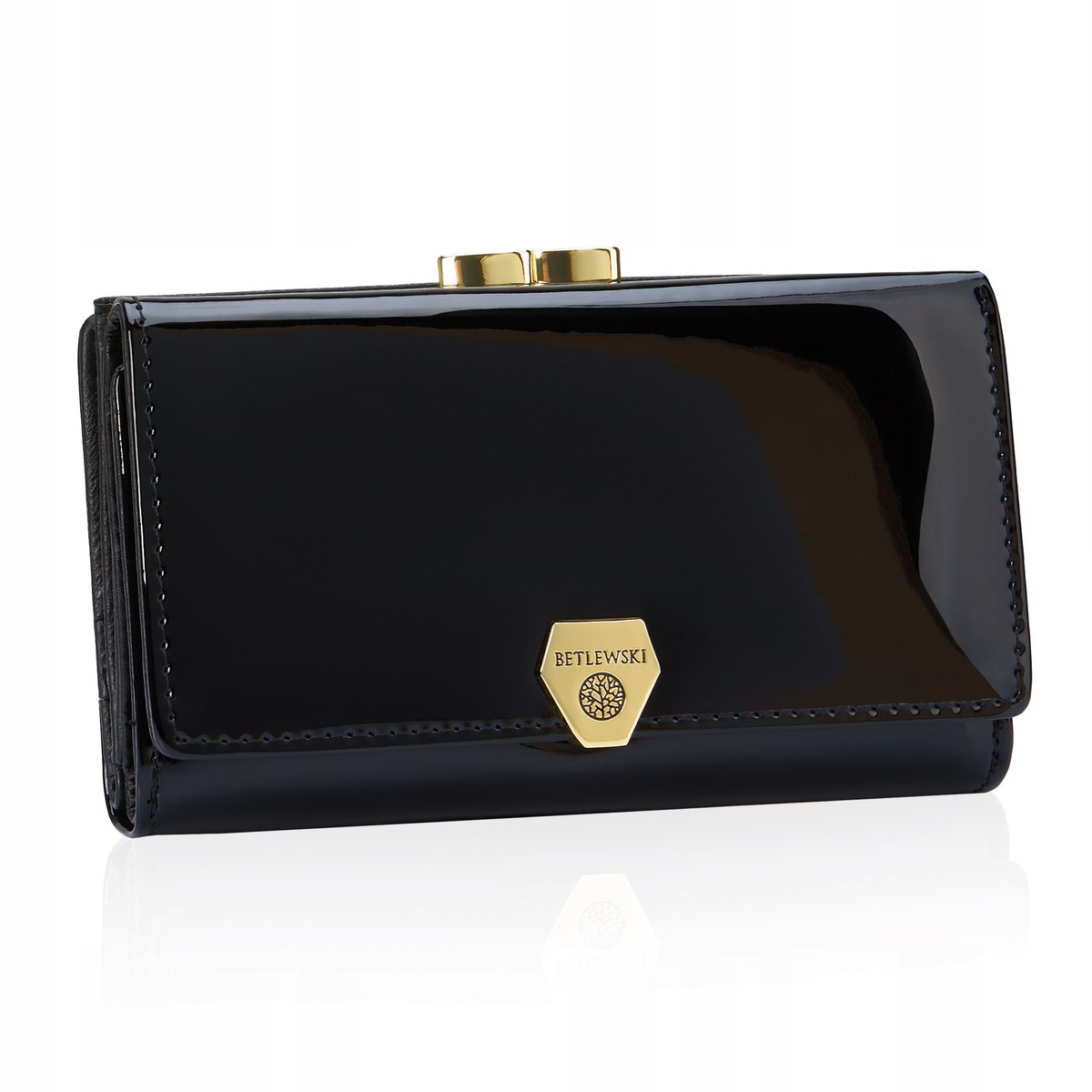 Betlewski Portfel damski skóra naturalna pojemny lakierowany na prezent