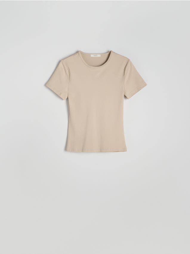 Reserved - Gładki t-shirt z poliamidu - beżowy