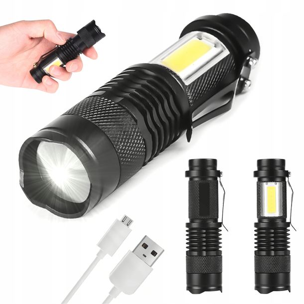 Latarka Led Akumulatorowa Taktyczna Zoom Usb