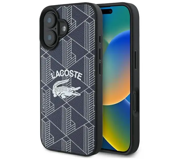 Lacoste Monogram Vintage Logo MagSafe do iPhone 16 Granatowy