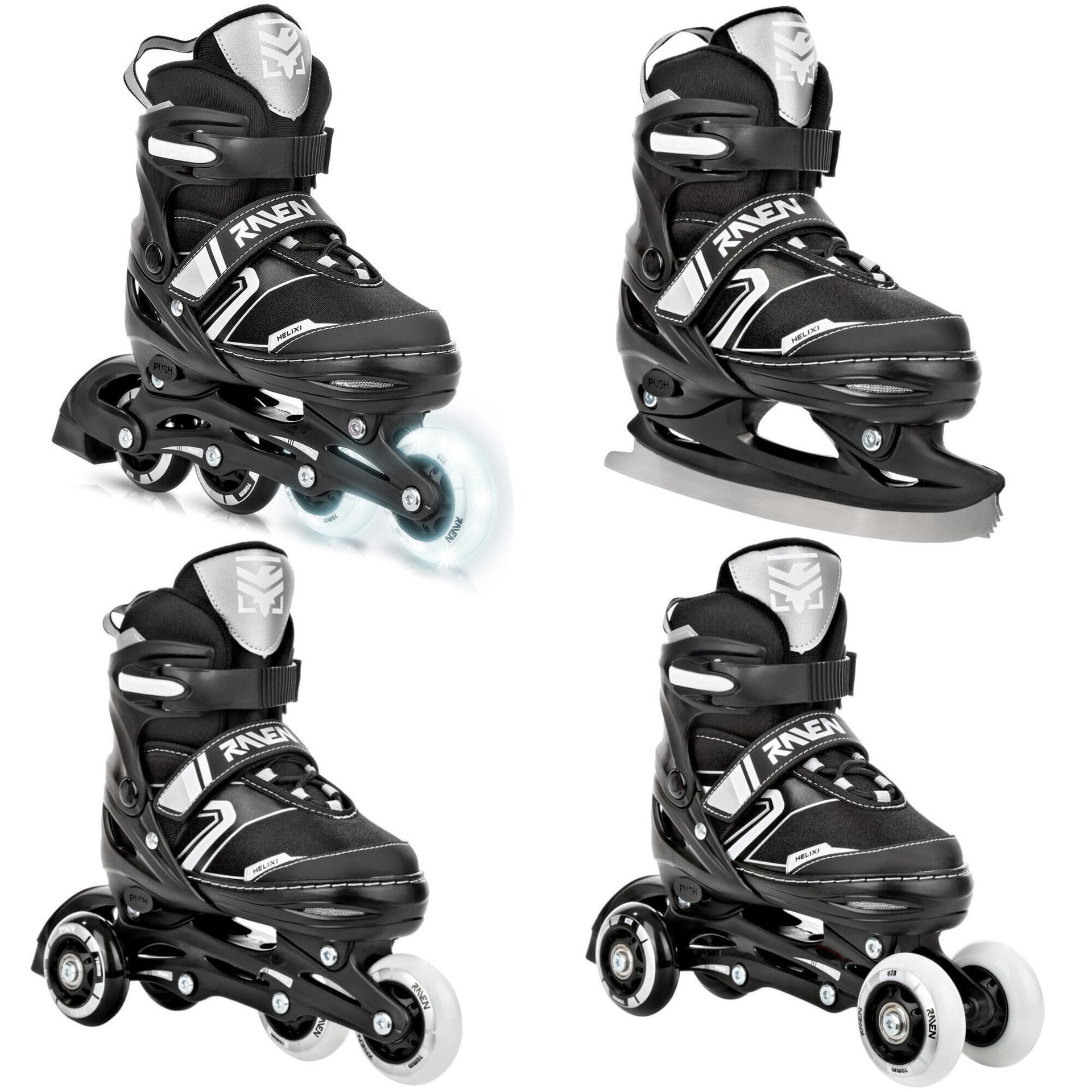Rolki Łyżwy Wrotki 4w1 Regulowane RAVEN Helixi Black/Grey 34-37 Kółko LED