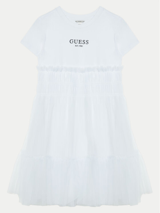 Guess Sukienka elegancka J5RK18 K6YW0 Biały Regular Fit