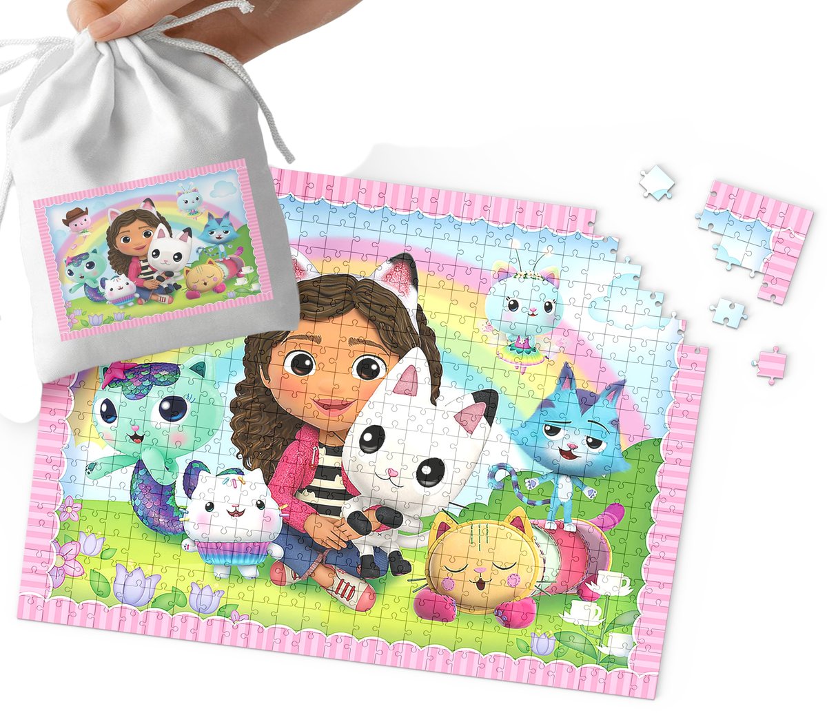 PUZZLE - KOCI DOMEK GABI WZORY Z BAJEK DLA DZIECI 110EL + WORECZEK