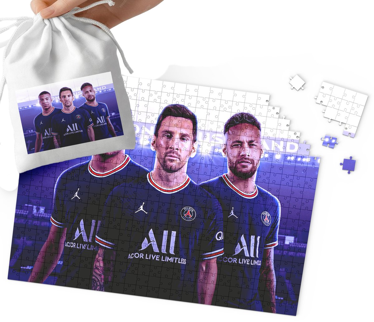 PUZZLE Lionel Messi Neimar Mbaape WZORY DLA MAŁEGO PIŁKARZA 110EL +WORECZEK