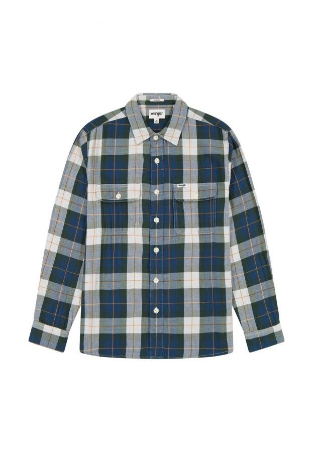 KOSZULA MĘSKA KRATA WRANGLER 112357974 2 PKT SHIRT GREEN XL