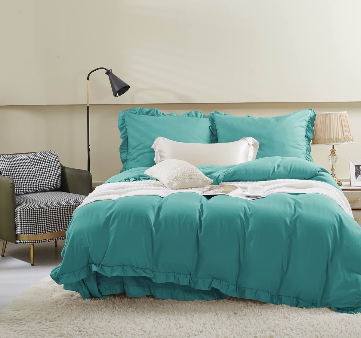 Turkusowa Pościel z Falbanką 160x200 Ruffy