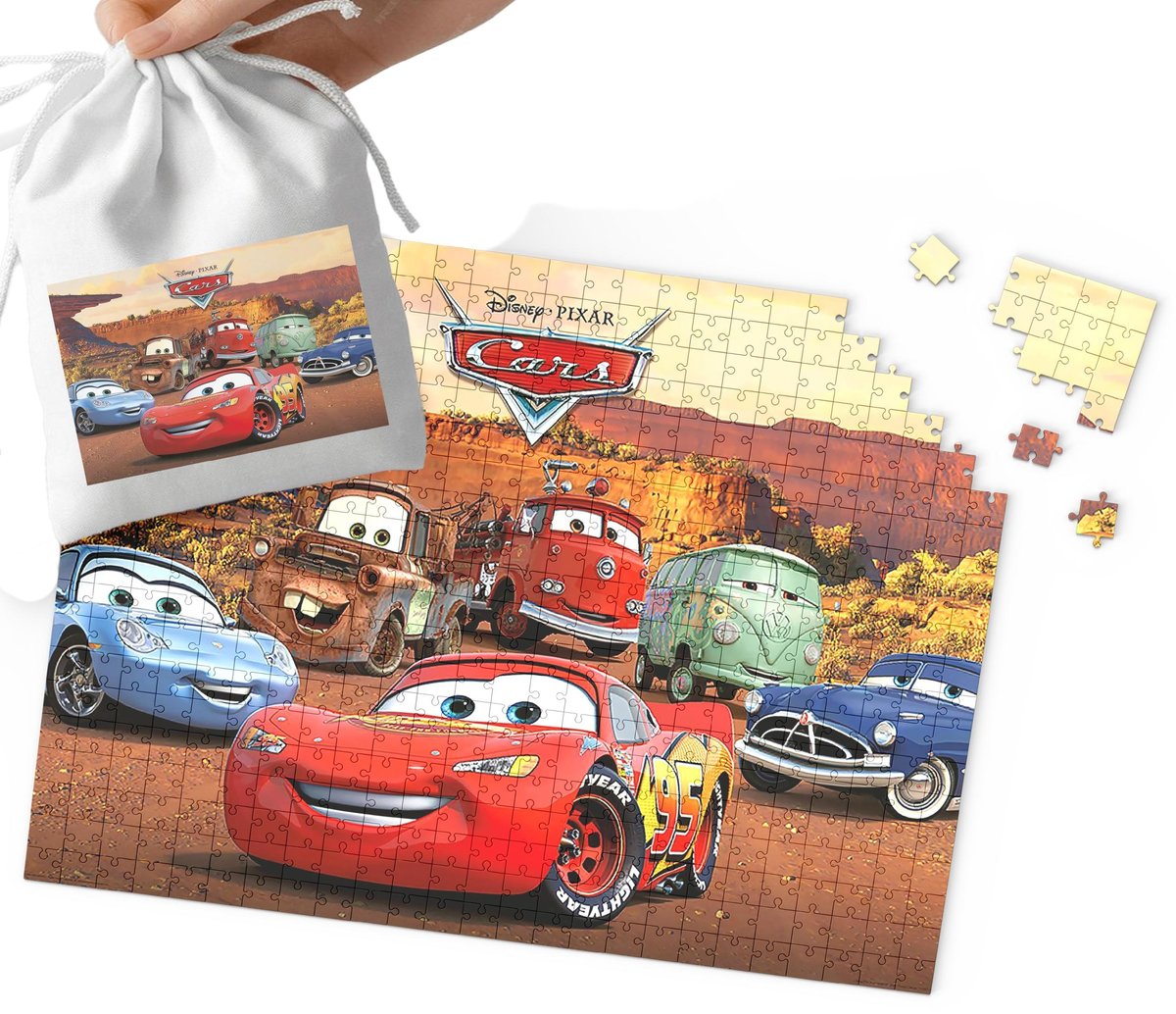 PUZZLE - AUTA Zygzak Mcqueen WZORY Z BAJEK PREZENT 120el + WORECZEK